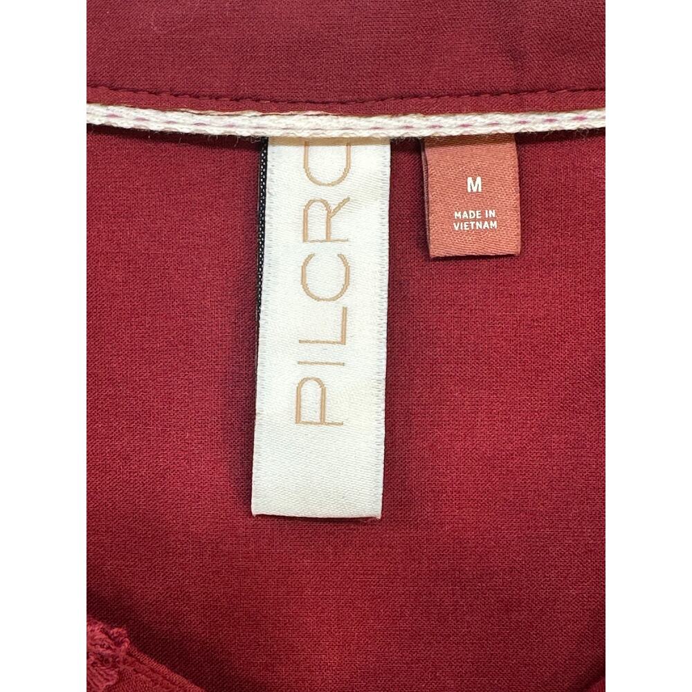 Anthropologie Pilcro Whitney Textured Button Blouse Red Floral Appliqué Size M - Picture 5 of 8
